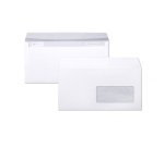 Paquet de 50 Enveloppes Blanches DL-110x220mm - Auto-Adhésives - 80g/m2 - Fenêtre Papier Cristal de 45x100 (position 20/20) - Blanc