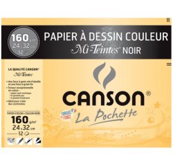 Papier dessin canson mi-teintes 160g a4+ unicolore noir pochette 12f