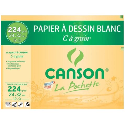 Pochette de 10 feuilles de papier dessin Canson C A GRAIN 224g A3 Ref-27115