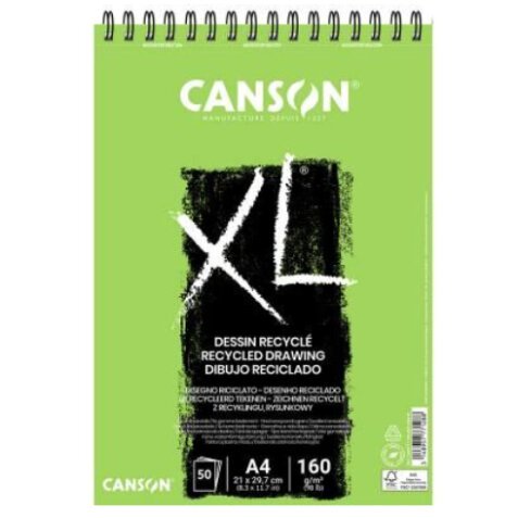 Bloc croquis canson xl recyclé spirale micro-perforations 160g a4 50f