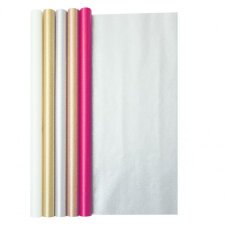 Rouleau de papier cadeau métallisé uni pailleté 70g. 1,5x0,7m. 5 coloris assortis