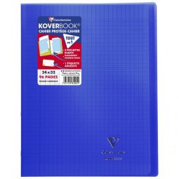 Cahier piqué Koverbook 24x32cm 96 pages grands carreaux couverture polypropylène transparent - Assortis