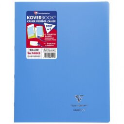 Cahier piqué Koverbook 24x32 cm 96 pages grands carreaux couverture polypropylène opaque 100% recyclé - Assortis