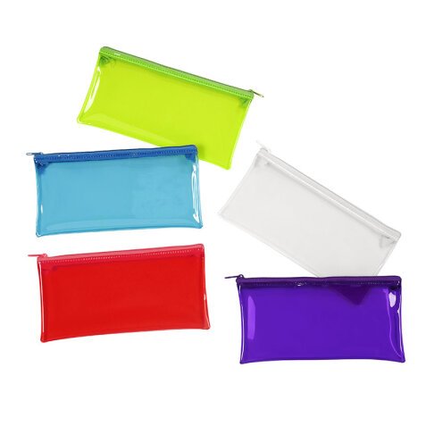 Trousse ovale CRYSTAL 22x11x5cm en PVC transparent brillant. Coloris assortis