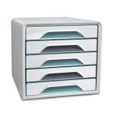 Module de classement SMOOVE 5 tiroirs. Dim (lxhxp) : 36x27,1x28,8 cm. Coloris blanc et vert d'eau