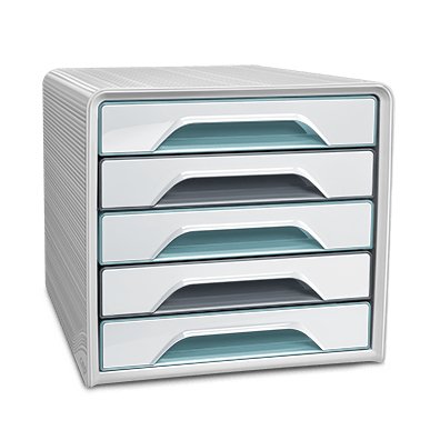 Module de classement SMOOVE 5 tiroirs. Dim (lxhxp) : 36x27,1x28,8 cm. Coloris blanc et vert d'eau