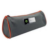 Trousse écolier ronde - étiquette personnalisable - coloris Gris/Orange