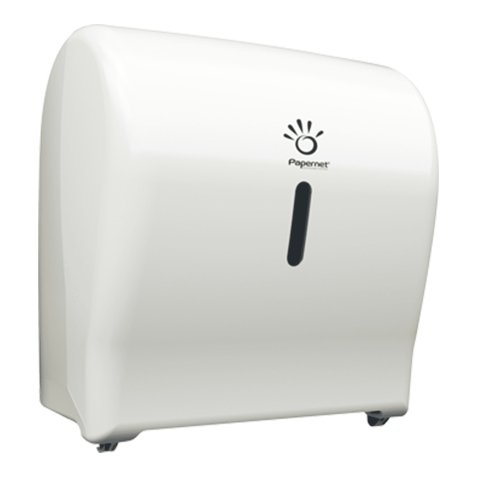 Distributeur Mini Autocut Blanc pour essuie-mains en rouleau en ABS - Dim L31,4 x H33 x P20,4 cm
