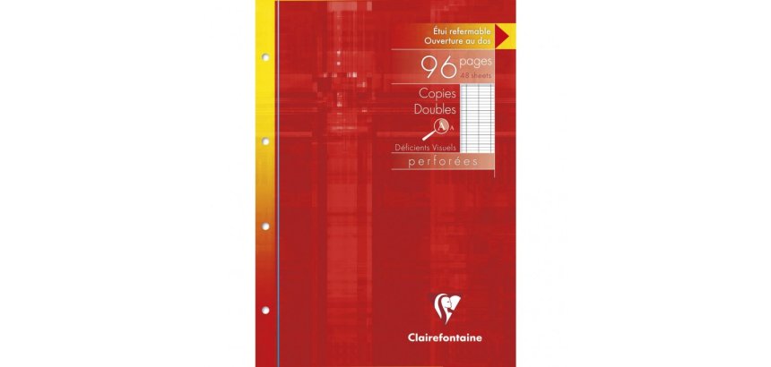 Copies doubles sous étui spécial déficients visuels A4 96 pages perforées 4 trous grands carreaux noirs 2,5mm agrandis 10x10