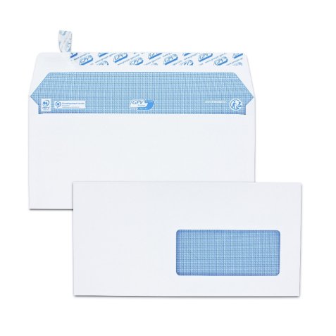 Boîte de 200 enveloppes DL 110x220mm fenêtre 45x100mm 100g Blanches auto-adhésives PEFC
