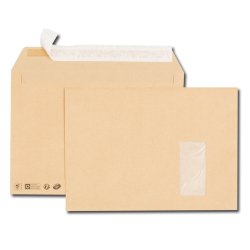 Boîte de 250 enveloppes kraft brun auto-adhésives 90g format C4 avec fenêtre 50x100mm