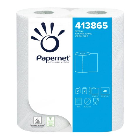 Paquet de 2 Essuie-tout 2 plis pure cellulose, 48 formats L11,80 mètres coloris Blanc