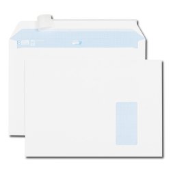 Boîte 250 enveloppes Blanches auto-adhésives 100g qualité+ format C4 229x324mm fenêtre 50x100mm 3251