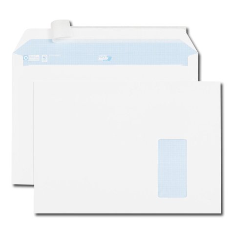 Boîte 250 enveloppes Blanches auto-adhésives 100g qualité+ format C4 229x324mm fenêtre 50x100mm 3251