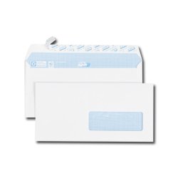 Boîte de 500 enveloppes DL 110x220mm Blanches auto-adhésives fenêtre 35x100 90g