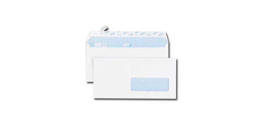 Boîte de 500 enveloppes DL 110x220mm Blanches auto-adhésives fenêtre 35x100 90g