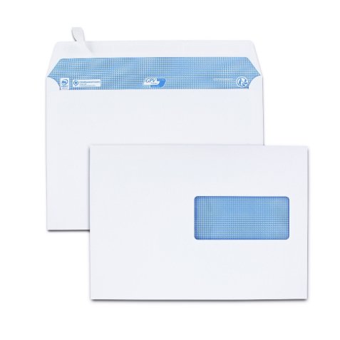 Boîte de 200 enveloppes C5 162x229mm fenêtre 45x100mm 100g Blanches auto-adhésives PEFC
