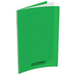 Cahier piqûre 17x22cm 60 pages 90g grands carreaux Seyès. Couverture polypropylène Vert