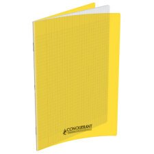 Cahier piqûre 17x22cm 48 pages 90g grands carreaux Seyès. Couverture polypropylène Jaune