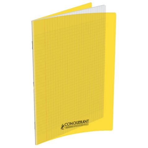 Cahier piqûre 17x22cm 48 pages 90g grands carreaux Seyès. Couverture polypropylène Jaune