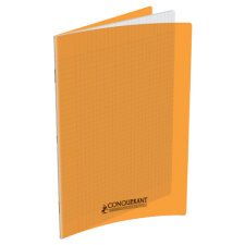 Cahier piqûre 17x22cm 96 pages 90g grands carreaux Seyès. Couverture polypropylène Orange