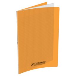 Cahier piqûre 17x22cm 32 pages 90g grands carreaux Seyès. Couverture polypropylène Orange