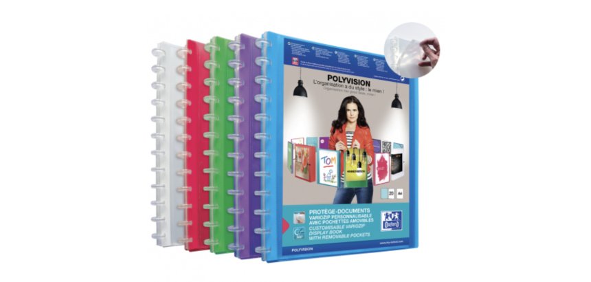 Protège-documents Oxford variozip polyvision a4 40 vues / 20 pochettes amovibles couverture polypro coloris assortis