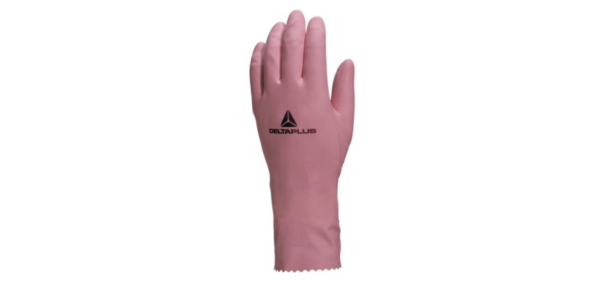 Gant ménage deltaplus latex floqué longueur 30cm épaisseur 0.38mm coloris rose taille 7/8 paire