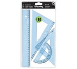 Kit de traçage 4 pièces en plastique incassable, 1 règle 30cm, 1 rapporteur, 2 équerres