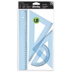 Kit de traçage 4 pièces en plastique incassable, 1 règle 30cm, 1 rapporteur, 2 équerres