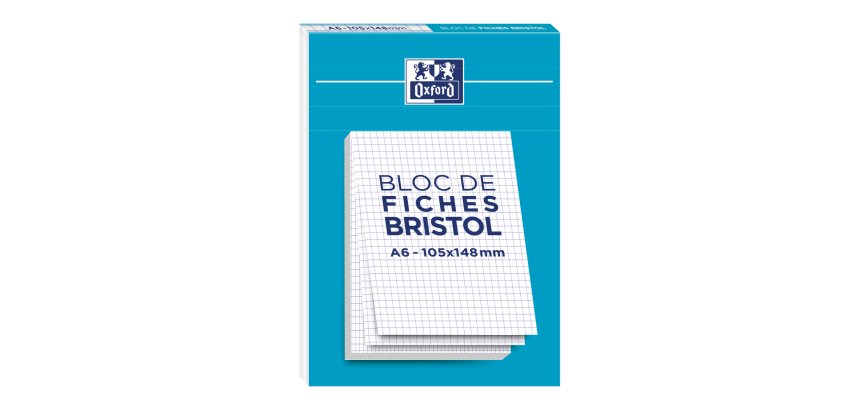 Fiche bristol non perforées A6 5 x 5 blanc Oxford - Bloc de 30