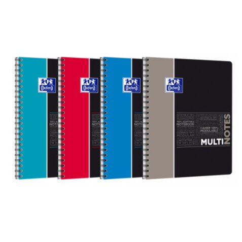 Cahier Multinotes étudiants à spirale A4+ 160 pages perforées 90g quandrillé 5x5. Coloris assortis