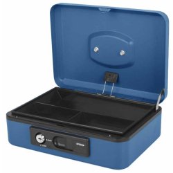 Caisse à monnaie 30cm/3 compartim, ouverture auto bouton poussoir+serrure cylindrique Bleue 8007530