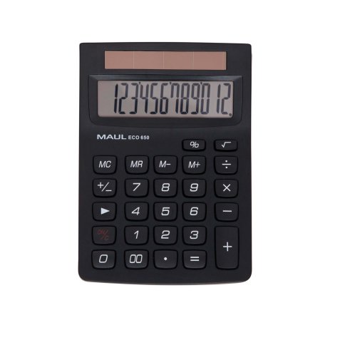 Calculatrice maul bureau eco 650 12 chiffres ecran 1 ligne 3 touches memoires touche pourcentage racines coloris noir
