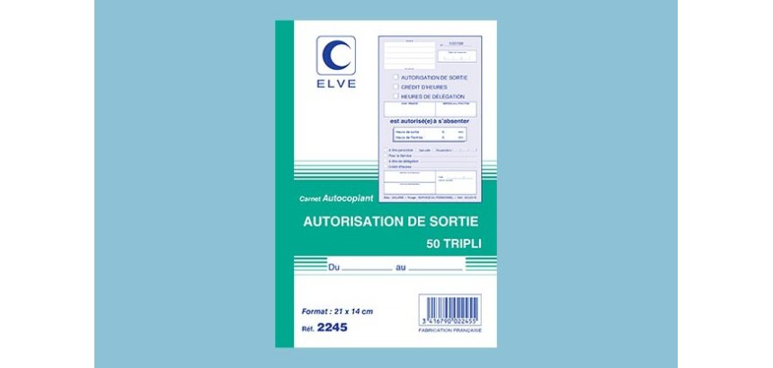 Manifold autocopiant Autorisation de Sortie format 21x14cm, 50 feuillets tripli