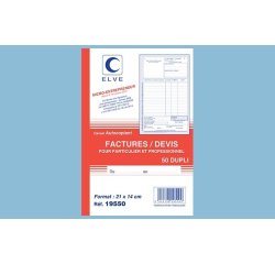 Manifold entrepreneur autocopiant factures / Devis format 210x140mm. 50 feuillets dupli