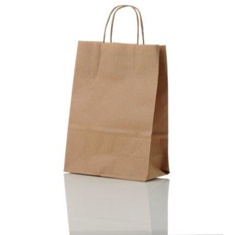 Boîte 200 sacs poignées torsadées kraft naturel 100%, format 22 x 33 x 10 cm, Couleur Naturel