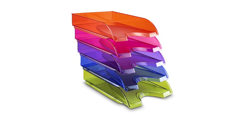 Lot 5 corbeilles à courrier Happy. Documents jusqu'au format 24 x 32 cm et les pochettes à élastique