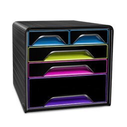 Module de classement SMOOVE Noir multicolore, 3 tiroirs 24 x 32 cm + 2 petits, L36 x H27,1 x P28,8 cm