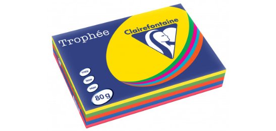 Papier couleur clairefontaine trophée multifonction a3 80g/m2 couleurs assorties intenses paquet 500 feuilles