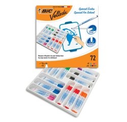 Marqueur bic velleda 1721 effaçable pointe ogive 1mm encre alcool sans odeur corps plastique coffret scolaire 72 feutres