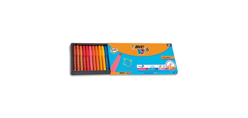 Feutre bic kids visacolor xl coloriage encre lavable pointe extra-large bloquée couleurs très vives étui tiroir 24u