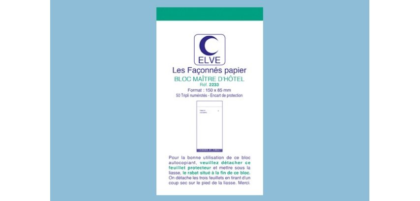 Bloc maître d'hôtel 50 feuillets tripli - 85 x 150 mm