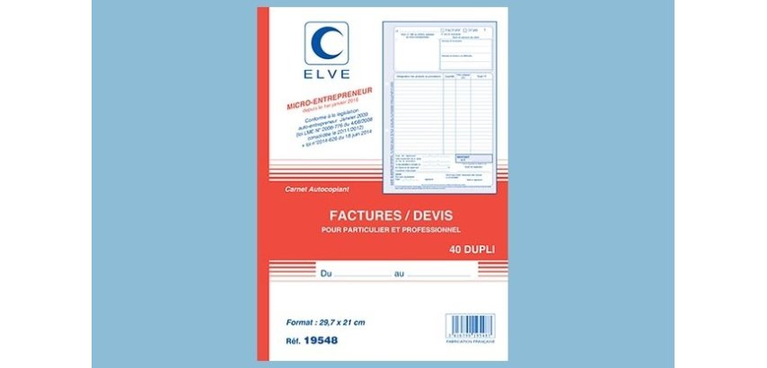 Manifold auto entrepreneur autocopiant factures format 210x297mm. 40 feuillets dupli