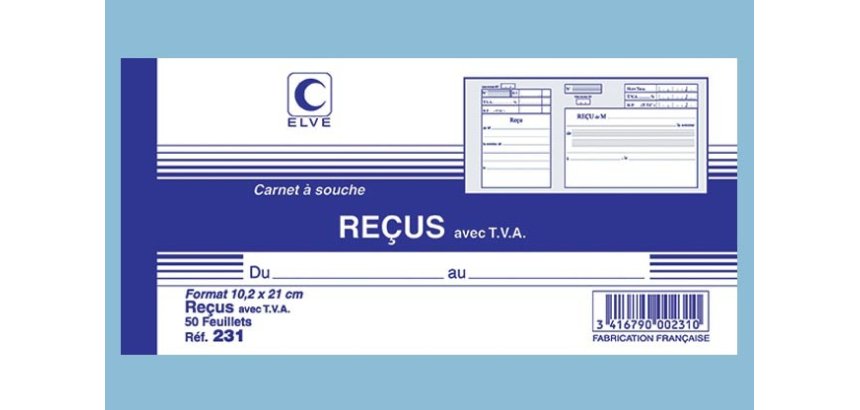 Carnet à souche 'Reçu avec TVA', 96 x 210 mm