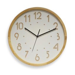 Horloge OSLO à cadran Blanc et Chiffre en Bois, contour bois, mouvement Quartz, D41,6 cm x P4,5 cm