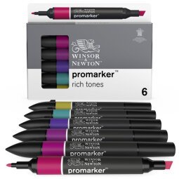 Set 6 marqueurs double pointe PROMARKER. A base d'alcool. Tons riches assortis