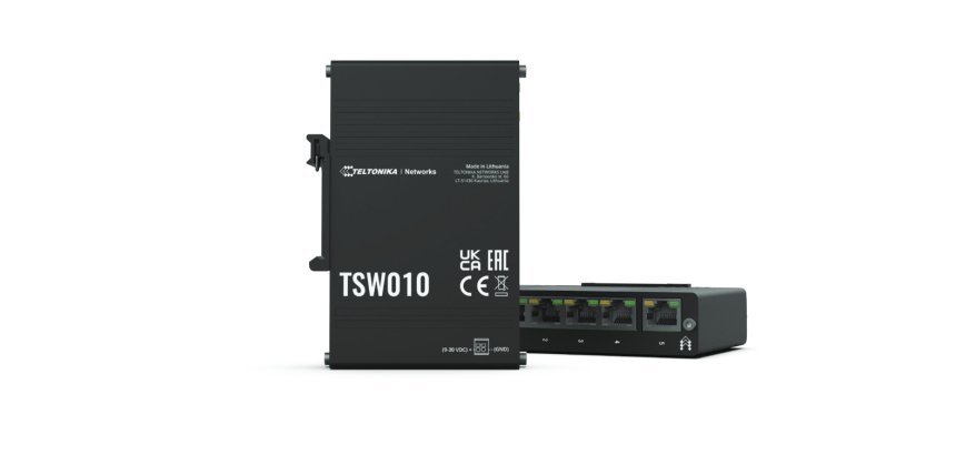 Teltonika TSW010 DIN Rain Switch 5 x Fast Ethernet (10/100) Connexion Ethernet, supportant l'alimentation via ce port (PoE) Noir