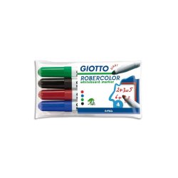 Pochette 4 marqueurs effaçables pointe ogive 7mm, Bleu, Rouge, Noir, Vert. Odeur neutre.