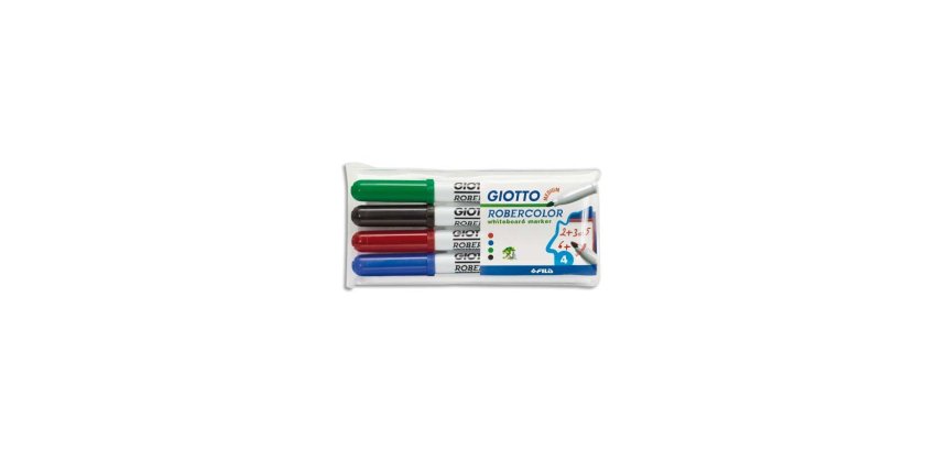 Marqueur giotto robercolor tableau blanc pointe medium ogive 4 mm encre effaçable couleurs assortis étui 4 unités
